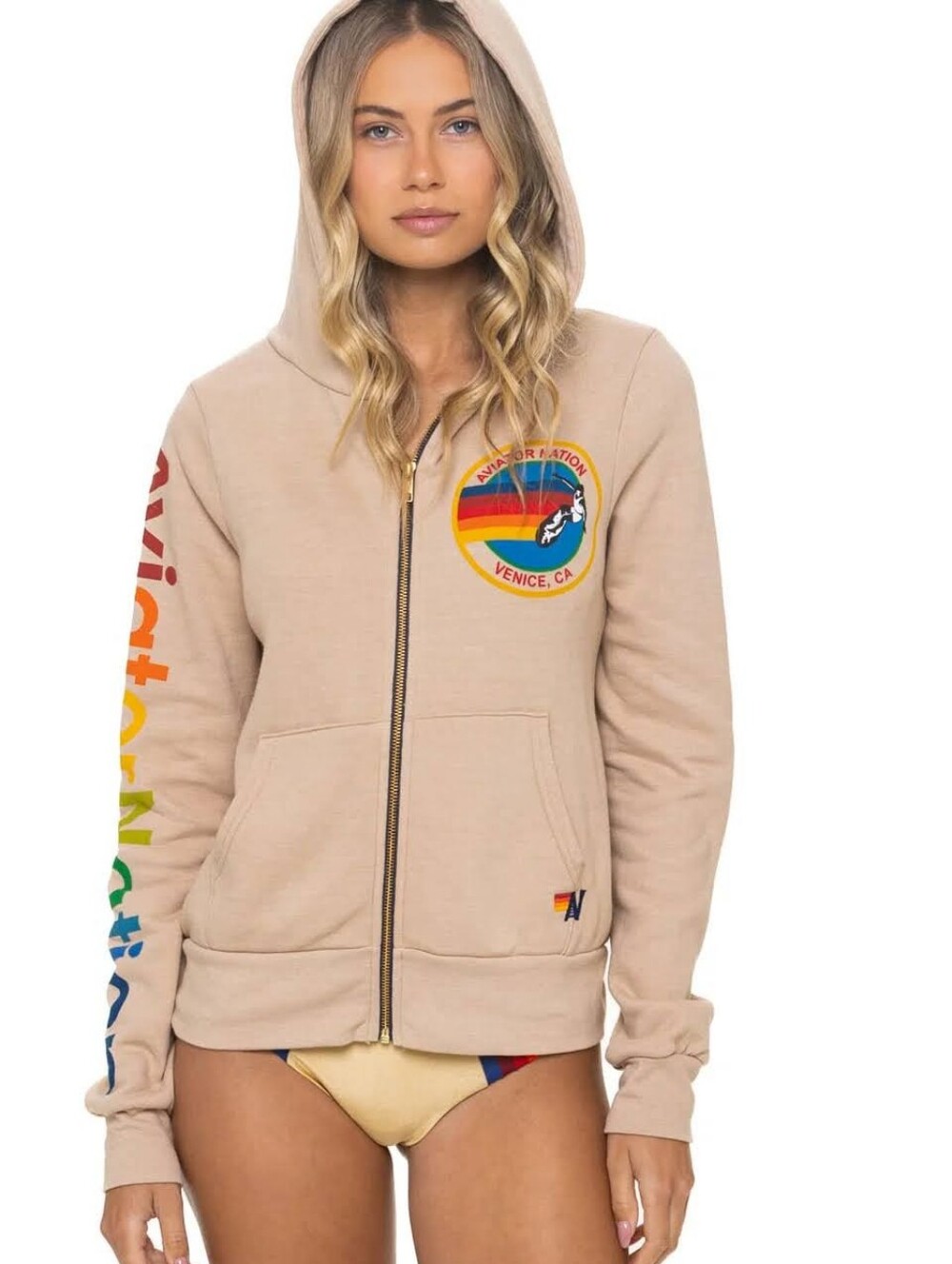 NWT Aviator Nation Zip Up Hoodie Sweatshirt Sand S Unisex $189 Soft